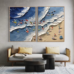 Vacation Beach Sport Art Coastal Art Hand Painted Extra Large Textured Knife Palette Minimalist Art 3D Abstract Painting Contemporary Art