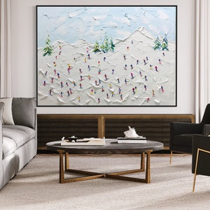 Landscape Original Snow Mountain Art, Hand-Painted Sport Art, Large 3D Textured Mountain Skiing Art, Abstract Oil Painting, Snowy Winter Art image 8