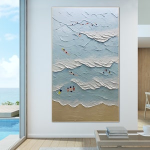 Hand Painted Beach Scene Art: Textured 3D Coastal Painting
