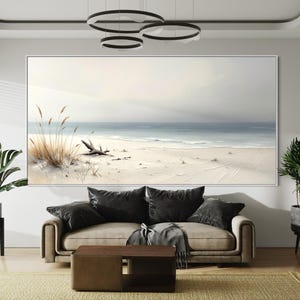 Textured Beach Painting: Minimalist Seaside Abstract Art, Large Acrylic Oil