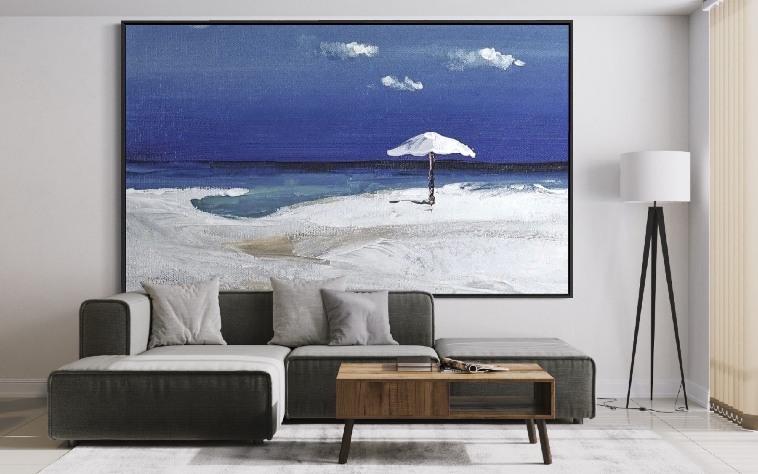 Oversized Beach Art Blue Ocean Art Hand Painted Extra Large Etsy