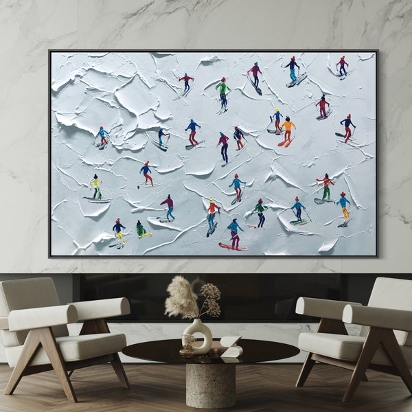 Handgemaltes Ski fahrendes Ölgemälde: Schwere Textur Palettenmesser Kunst