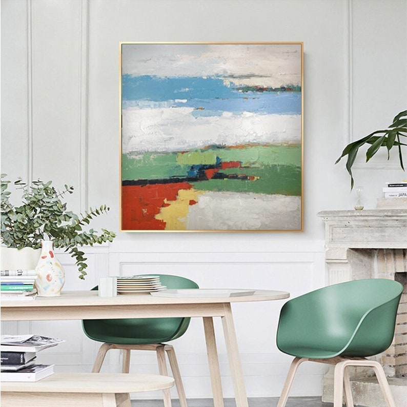 Extra Large Painting Heavy Brush Stroke Minimalist Green White Thick