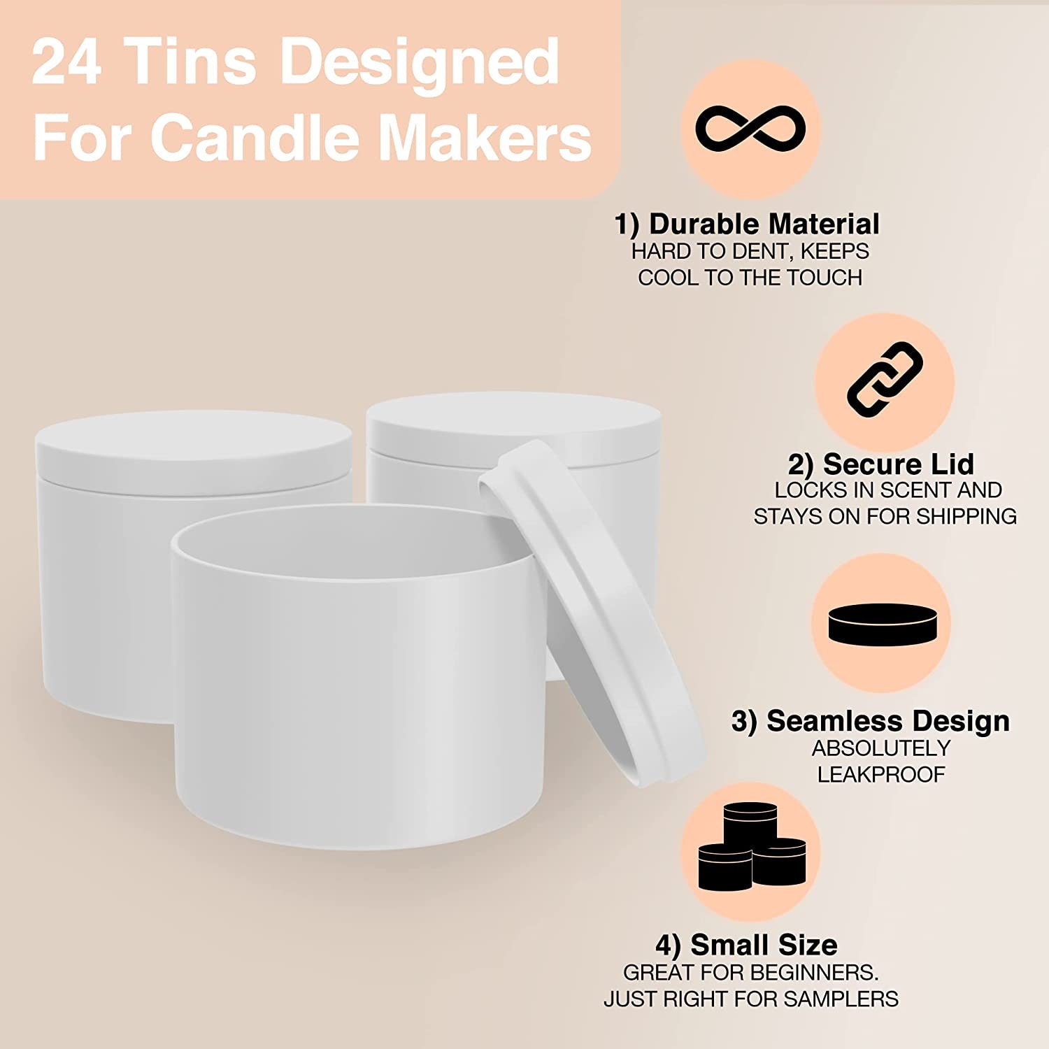 True Candle 24x Premium Matte White Candle tin 8 oz | The Original Edgeless  Cylinder | Matte Finish Outside and Inside | Premium Candle containers 