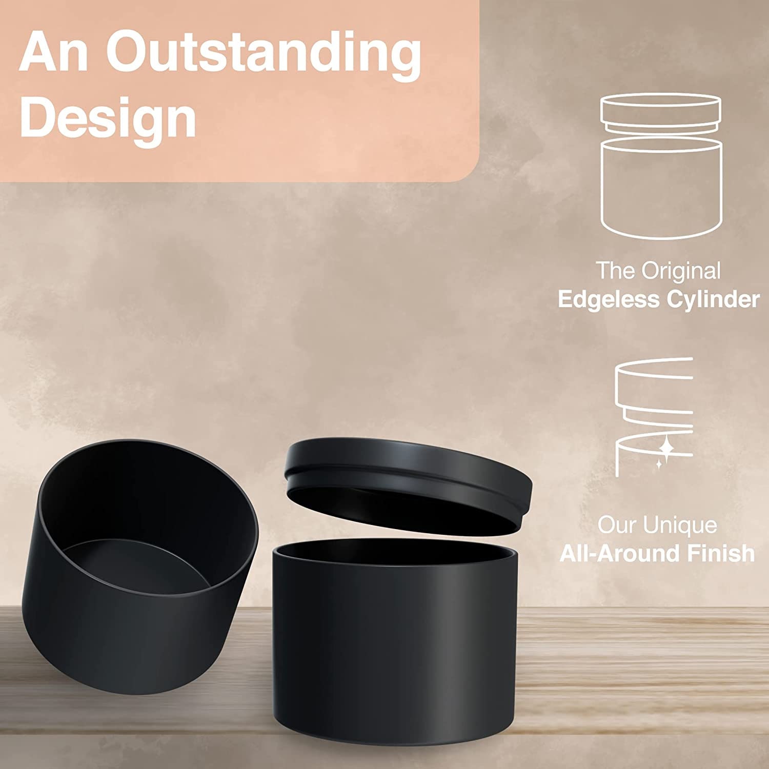 True Candle 24x Premium Matte Black Candle Tin 4 oz | The Original Edgeless Cylinder | Matte Finish Outside and Inside | Premium Candle Containers 