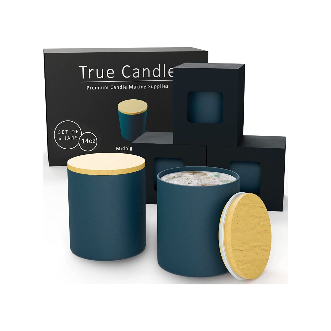 True Candle 6pack 14oz Midnight Blue Candle Jars With Lids Etsy