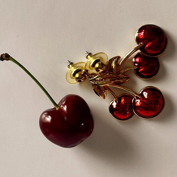 Vintage Avon Cherry Clip on Earrings Gold and Red. Etsy