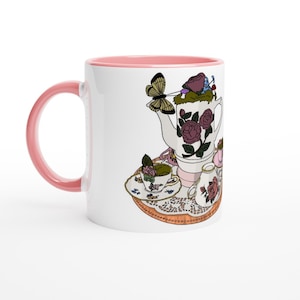 White mixed tea set11oz Ceramic Mug with Color Inside  Ceramic Pink