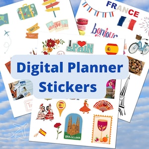 Digitale stickerbundel voor digitale planners | Reisstickers voor 10 landen, 11 vellen, 182 stickers | GoodNotes, Xodo, Notability & iPad