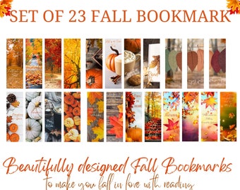 Printable Fall Bookmarks, Autumn Bookmarks, Instant Download Set of 23 Printable Fall Seasonal Bookmark, Fall Leaves Autumn Pumpkin Bookmark