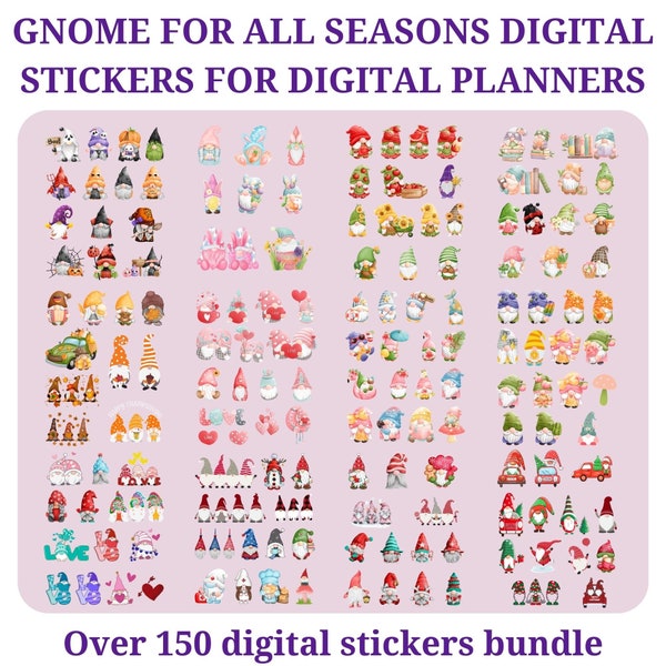 Digital Sticker Bundle for Digital Planners | Gnome Digital Stickers: Valentine, Halloween, Christmas | GoodNotes, Xodo, Notability & iPad