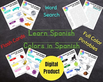 Aprendizaje de colores en español para niños, Colores para principiantes en Pintables en español, 24 colores, Búsqueda de palabras en colores en español, Vocabulario digital a todo color