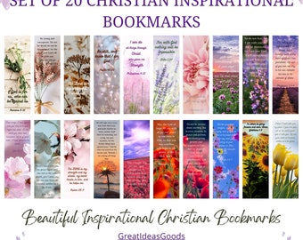 Printable Christian Inspirational Bookmarks, Bible Verses Bookmarks, Instant Download Set of 20 Printable Motivational Bookmarks