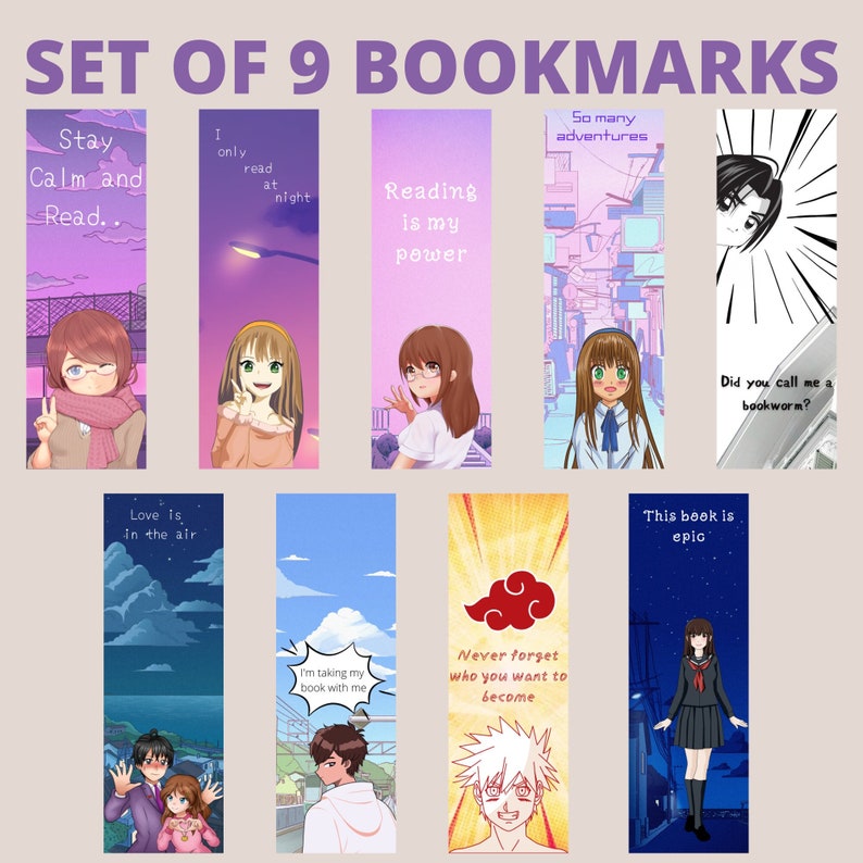 Printable Anime Bookmarks, Cartoon Anime Illustrated, Instant Download