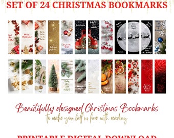 Printable Christmas Bookmarks, Winter Season Bookmarks, Instant Download Set of 24 Printable Christmas Seasonal Bookmark, Book Lover Gift