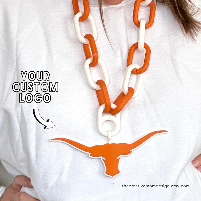 large 3D printed custom team chain necklaces for sports fans or teams. turnover chains, mvp awards, and fan gear