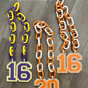 large 3D printed custom team chain necklaces for sports fans or teams. turnover chains, mvp awards, and fan gear