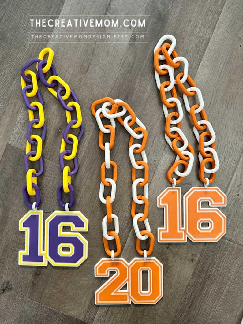 large 3D printed custom team chain necklaces for sports fans or teams. turnover chains, mvp awards, and fan gear