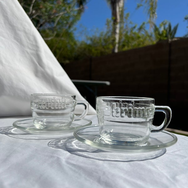 Vintage 1970's BRIM Coffee Promotional Clear Glass Coffee Cup with Saucer