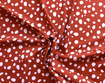 Red spotted 4 way stretch fabric, cheetah fabric for swimwear, animal print athletic fabric, leopard spandex fabric, spotted swimsuit fabric