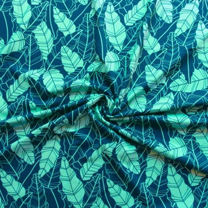 Blue leaves pattern spandex fabric, polyester elastane 4 way stretch fabric for sportswear, designer swimwear fabric, print swimsuit fabric