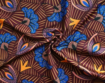 Tessuto per costumi da bagno con stampa africana marrone al metro, tessuto spandex etnico, tessuto per costumi da bagno elasticizzato a 4 vie, tessuto per costumi da bagno