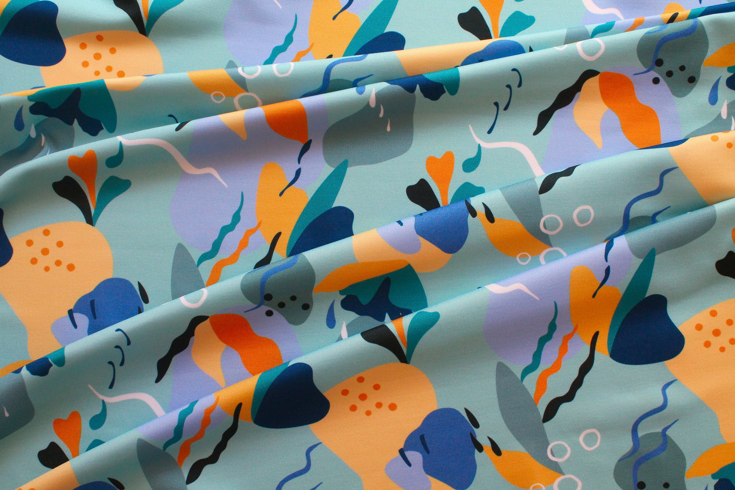 Aqua Teal Swimwear Fabric, Modern Designer Print Spandex Fabric