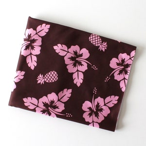 Hibiscus flower print spandex fabric remnant, brown tropical swimwear fabric, elastane 4 way stretch fabric, hawaii swimsuit fabric