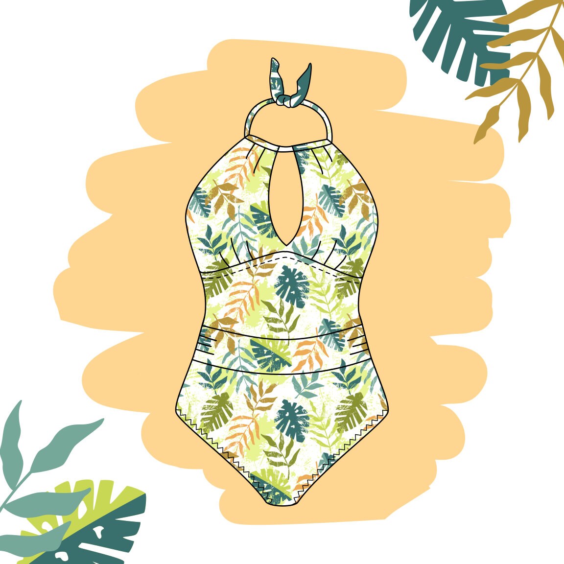 Leaves Tropical Swimsuit Fabric Remnant Spandex 4 Way Stretch - Etsy