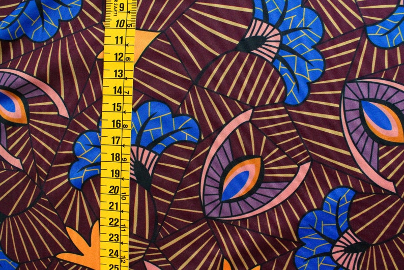 Maroon African Print Swimwear Fabric by the Meter, Ethnic Spandex
