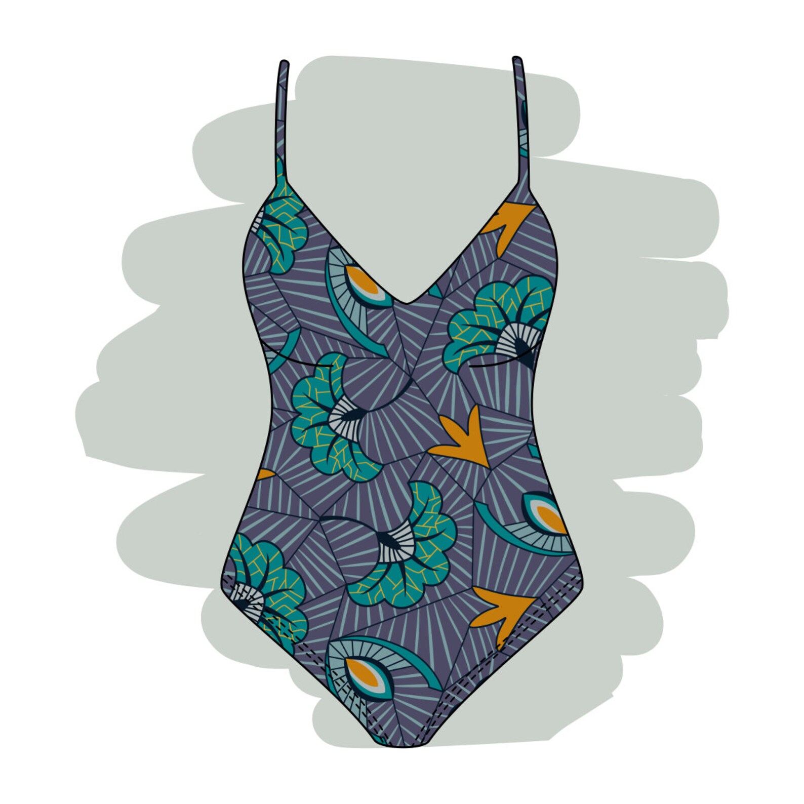 Maroon African Print Swimwear Fabric by the Meter, Ethnic Spandex