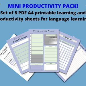 Blue | Instant Download PDF Mini Language Learning Planner | Monthly, Weekly, Daily Plan Sheets - A4 PDF | Language Learning Printables PDF
