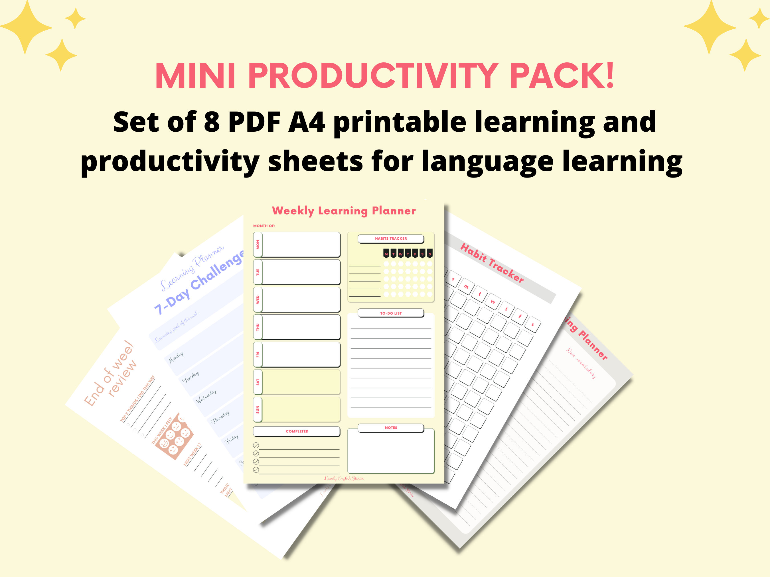 Instant Download PDF Mini Language Learning Planner | Monthly, Weekly ...