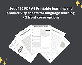 Black & White | Instant Download PDF Language Learning Planner | Monthly, Weekly, Daily Plan Sheets - A4 PDF | Language Learning Printables