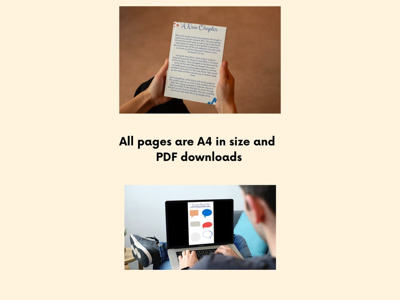 May include: A4 size printable PDF download of a new chapter journal page with blue and red speech bubbles. The text on the page reads 'A New Chapter'.