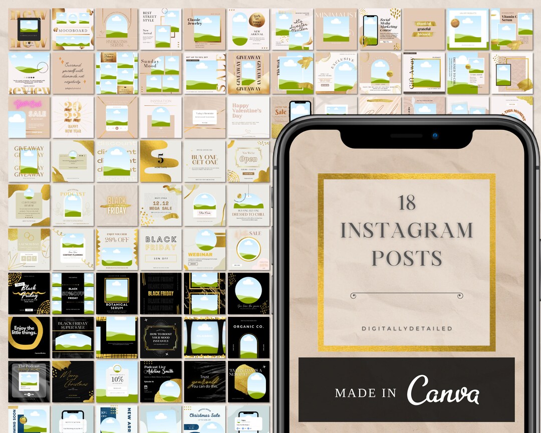 Editable Black Gold Instagram Templates for Facebook Pinterest Social ...