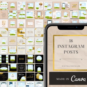 Editable Black Gold Instagram Templates for Facebook Pinterest Social Media Marketing Business Blog Webinar Creator Sale Quote Edit in Canva