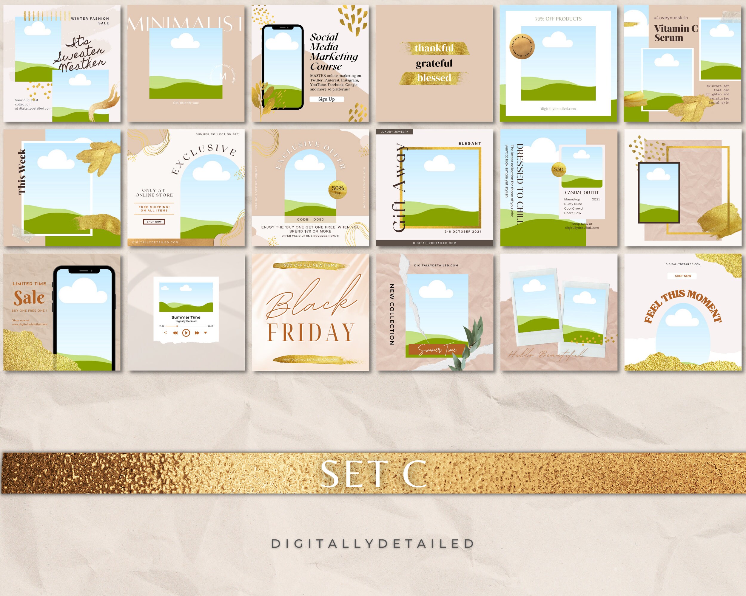 Editable Black Gold Instagram Templates for Facebook Pinterest - Etsy