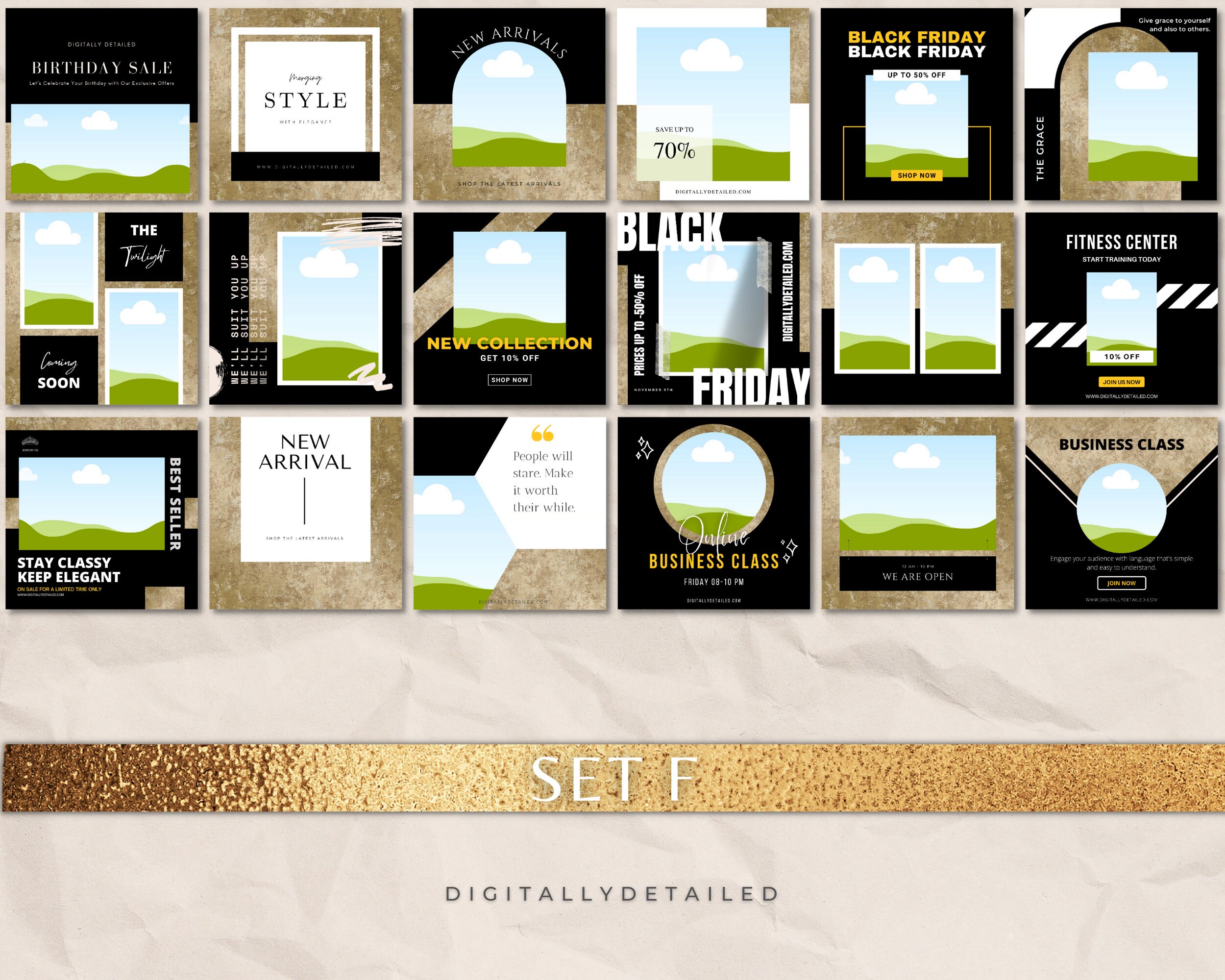 Editable Black Gold Instagram Templates for Facebook Pinterest Social ...