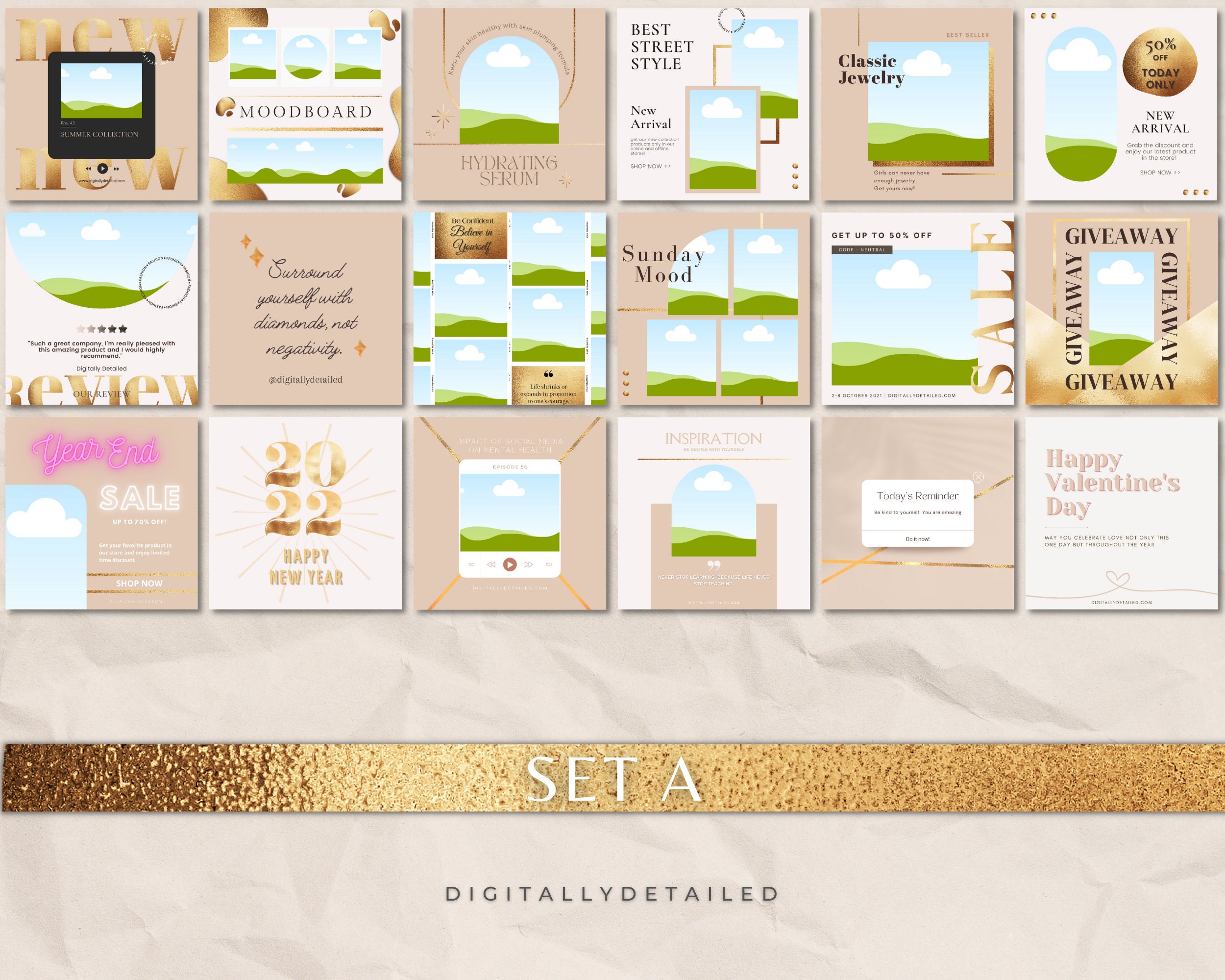 Editable Black Gold Instagram Templates for Facebook Pinterest - Etsy