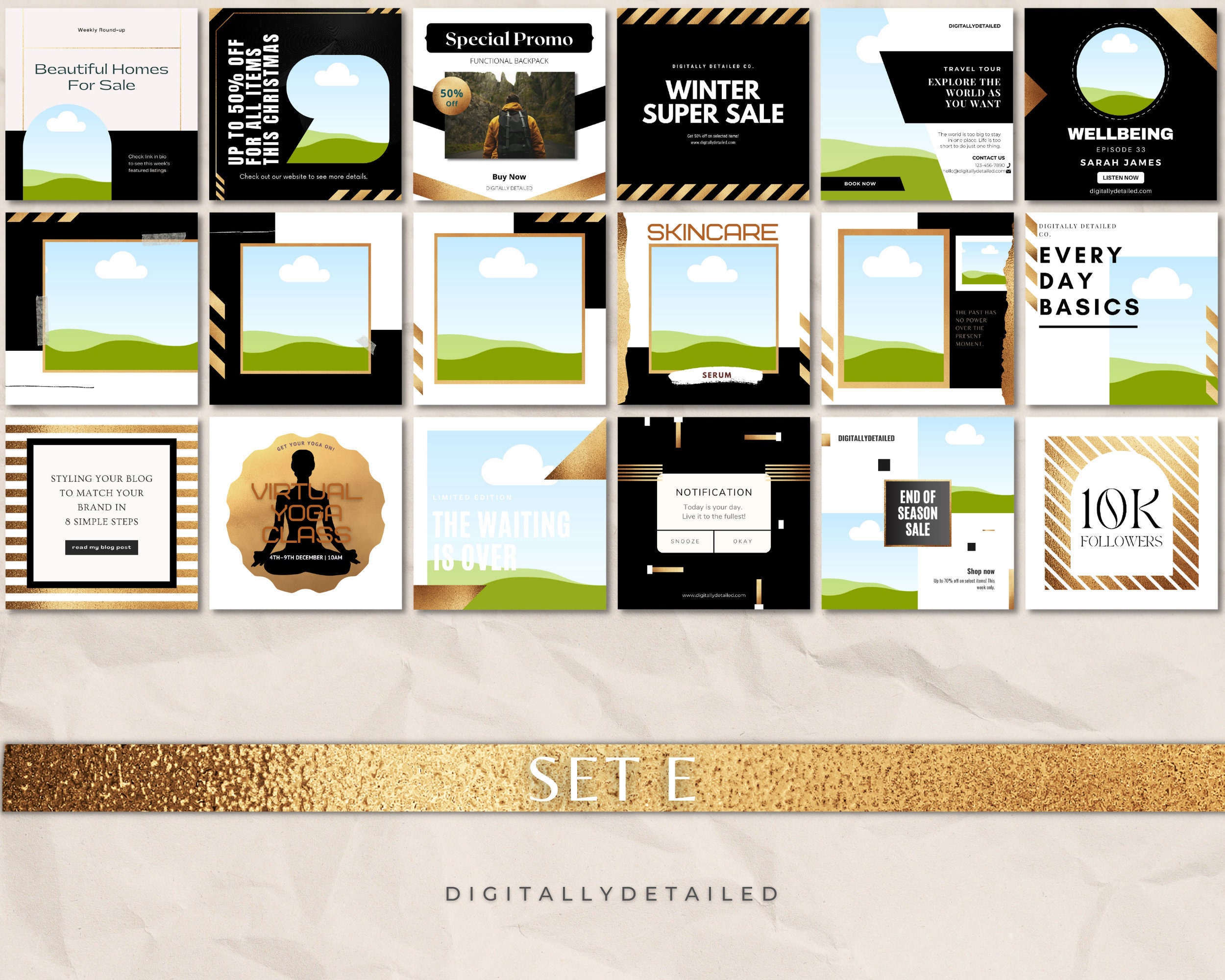 Editable Black Gold Instagram Templates for Facebook Pinterest Social ...