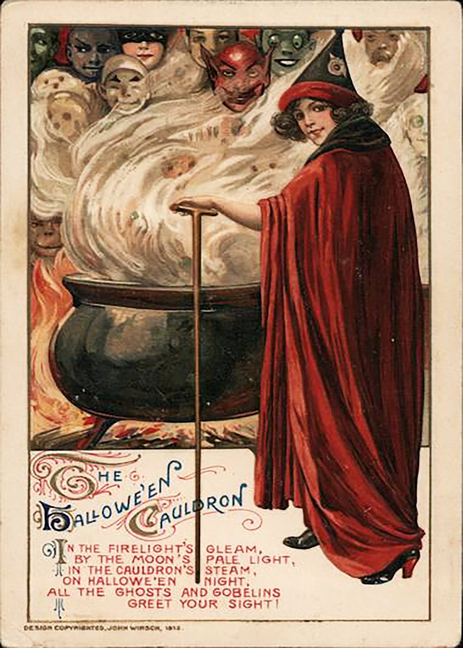 Vintage Witch Cauldron Vintage Halloween Reproduction Print for Home ...