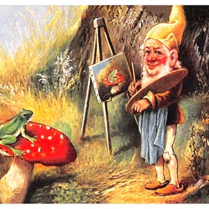 Vintage Gnome Artist Reproduction Print Home Decor