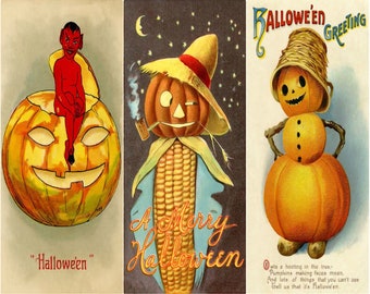 Pumpkin Scarecrow Vintage Halloween Reproduction Print Home Decor