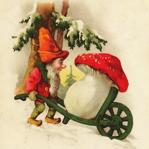 Vintage Christmas Gnome Reproduction Print Home Decor