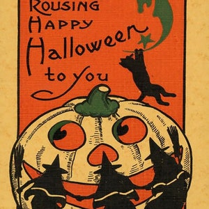 Vintage Halloween Reproduction Print Wall Decor, A Rousing Happy Halloween To You