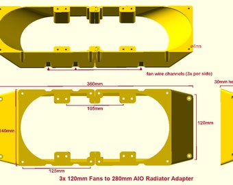 280mm Radiator +3x 120mm Fans auf 3x 120mm Fan Slots Halterung Adapter PC Mod