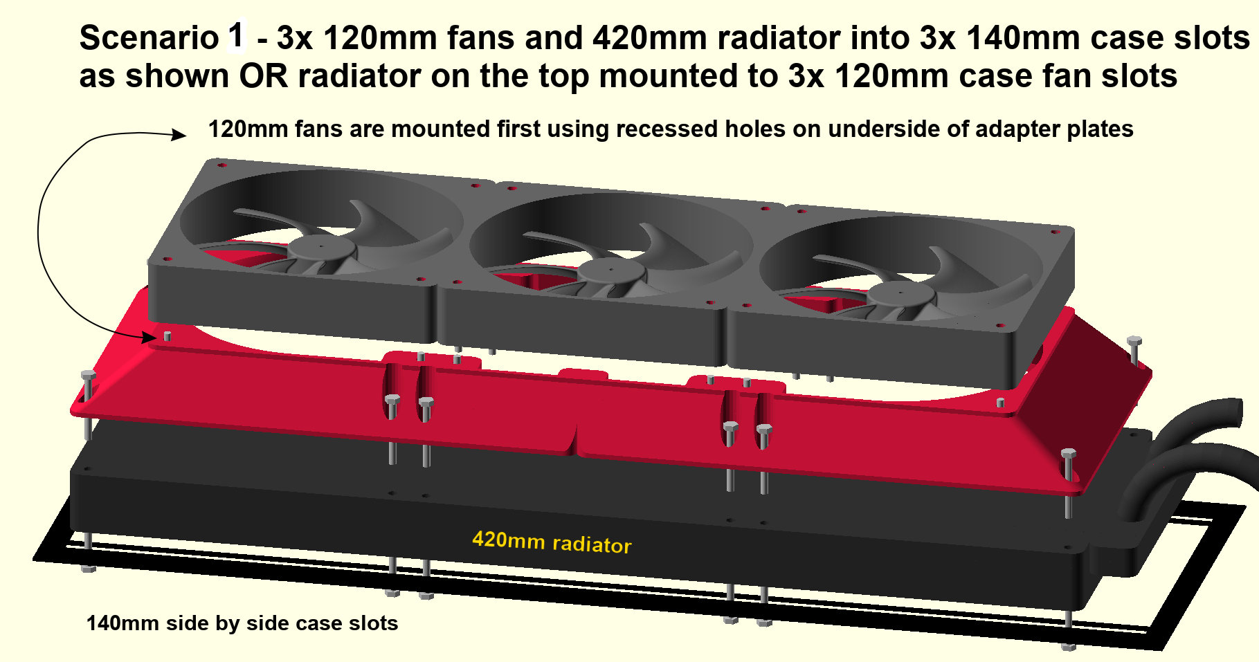420mm Radiator + 3x 120mm Fans to 140mm/120mm Fan Slots Mounting ...