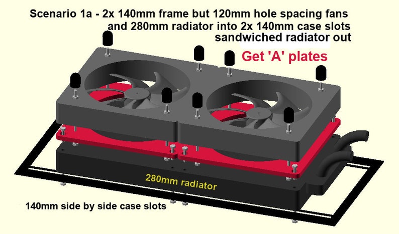 280mm AIO Radiator Mounting Bracket Adapter Converter for 2x 120mm Fans ...