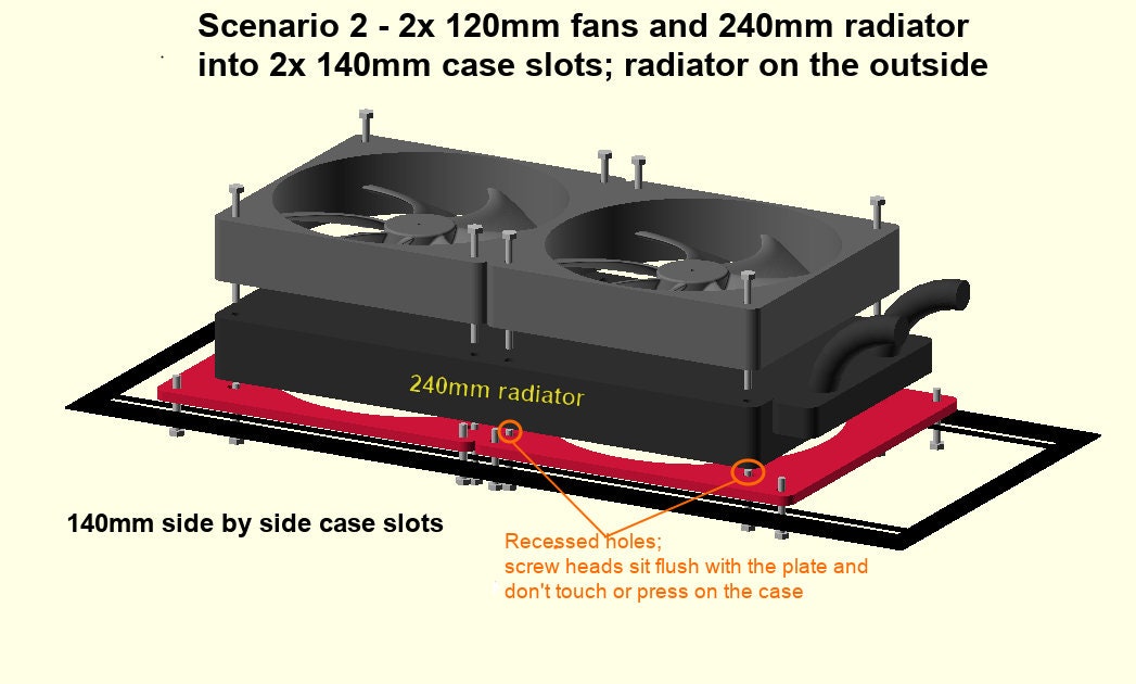 240mm Radiator +2x 120mm Fans to 2x 140mm Fan Slots Mounting Bracket ...